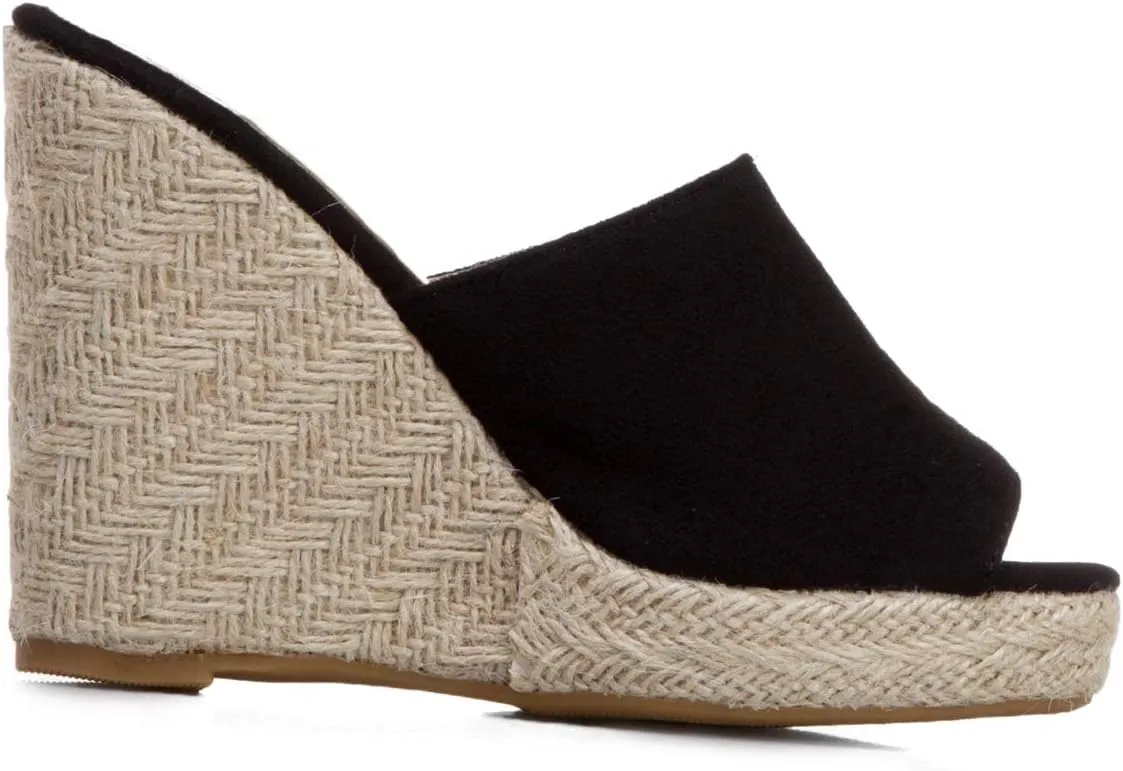Caradise Womens Espadrille Platform Wedge Peep Toe Mules High Heel Slides Sandals
