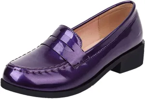Caradise Women's Patent Leather Loafers Block Heel Slip On Casual Shoes