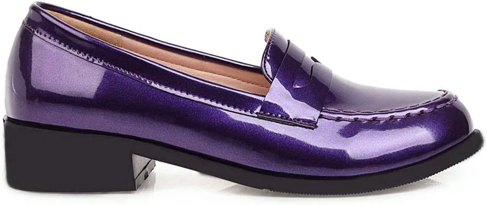 Caradise Women's Patent Leather Loafers Block Heel Slip On Casual Shoes