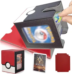Card Deck Box with MTG Commander Display, Deck Case Holds 100  Double-Sleeved Cards, Trading Card Storage Box Fits TCG/PTCG/Sports Card with 2 Dividers, 1 Toploader (Red, White)