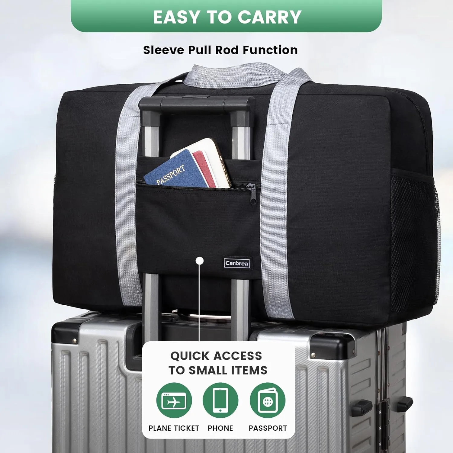 Carry on Duffle Bag - Carry on Bag 22x14x9 Airline Approved 36L Foldable Travel Duffel Bag for Women and Men - Black
