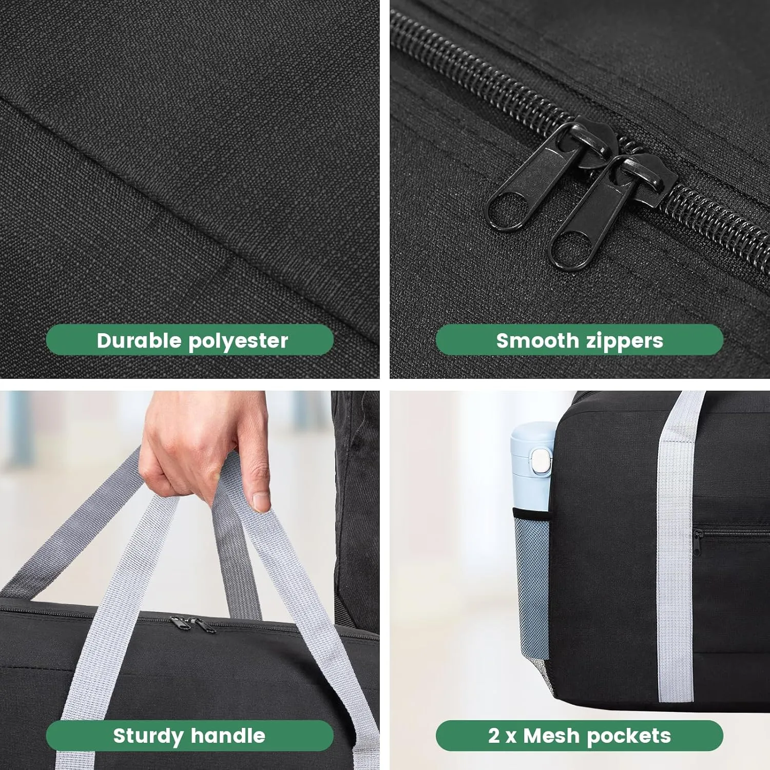 Carry on Duffle Bag - Carry on Bag 22x14x9 Airline Approved 36L Foldable Travel Duffel Bag for Women and Men - Black