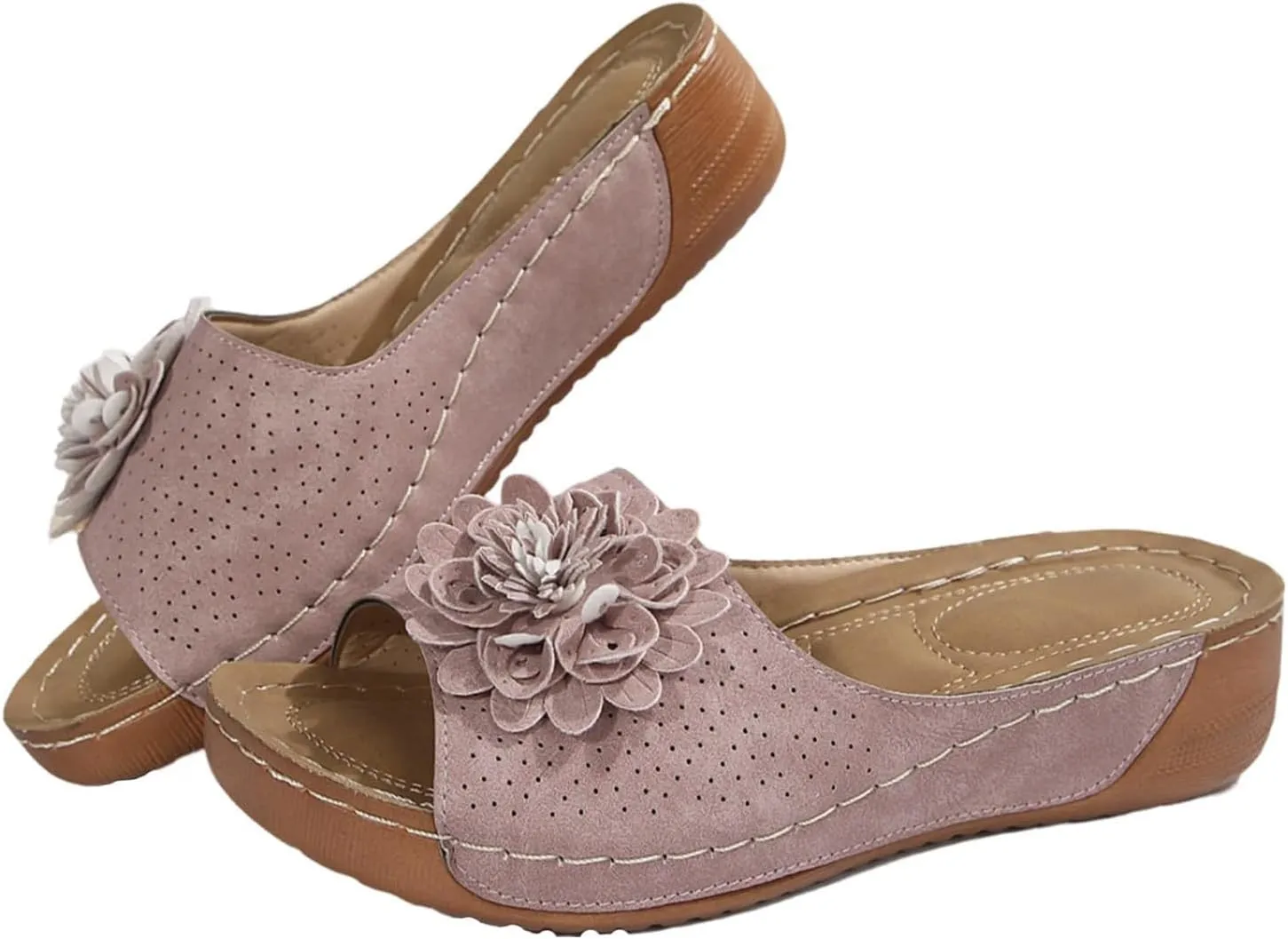 Chic Flowers Orthopedic Sandals for Women Arch Support Fish Mouth Open Toe Leather Slippers Wedge Platform Sandal