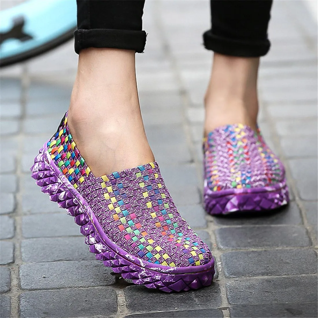 ChicWind Unisex Ultra Lightweight Woven Fashion Sneakers Casual Slip On Walking Shoes