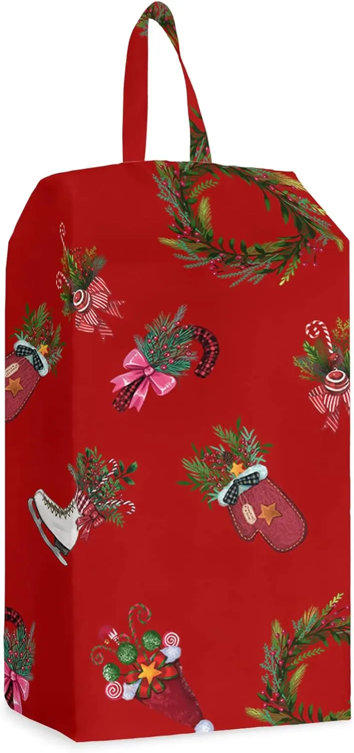 Christmas Shoe Bags,Large Travel Golf Shoes Pouch Bags Storage Organizer Accessories with Zipper & Handle for Men, Women, Kids, Traveling, Gym, Sport, Red Candy Cane Pine Tree Berry Wreath