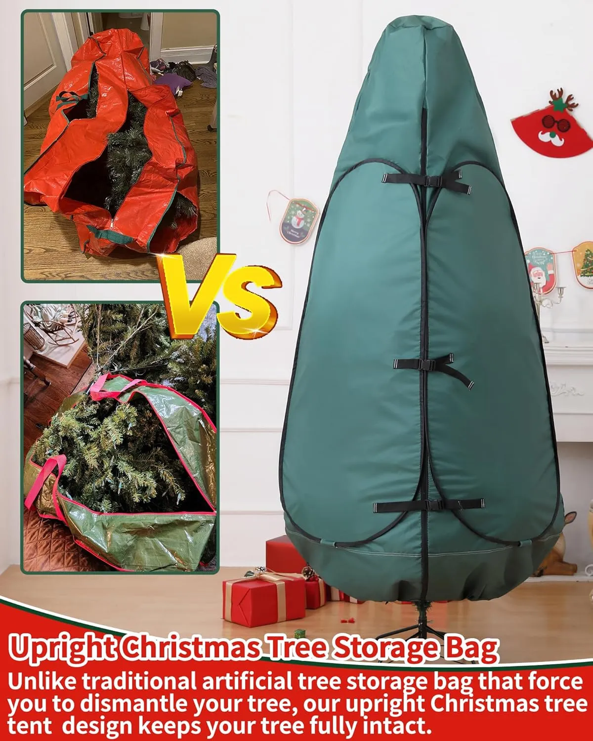 Christmas Tree Bag 9 Ft Upright Christmas Tree Storage Bag 9 Foot Tree, Christmas Tree Cover for Upright Storage Fit 8 Ft / 9 Ft / 10 Ft, Artificial Christmas Tree Storage Bag