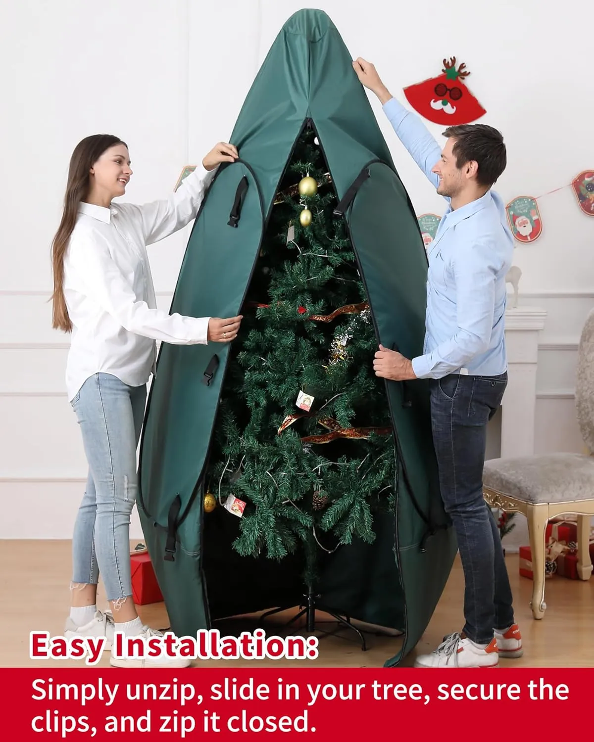 Christmas Tree Bag 9 Ft Upright Christmas Tree Storage Bag 9 Foot Tree, Christmas Tree Cover for Upright Storage Fit 8 Ft / 9 Ft / 10 Ft, Artificial Christmas Tree Storage Bag