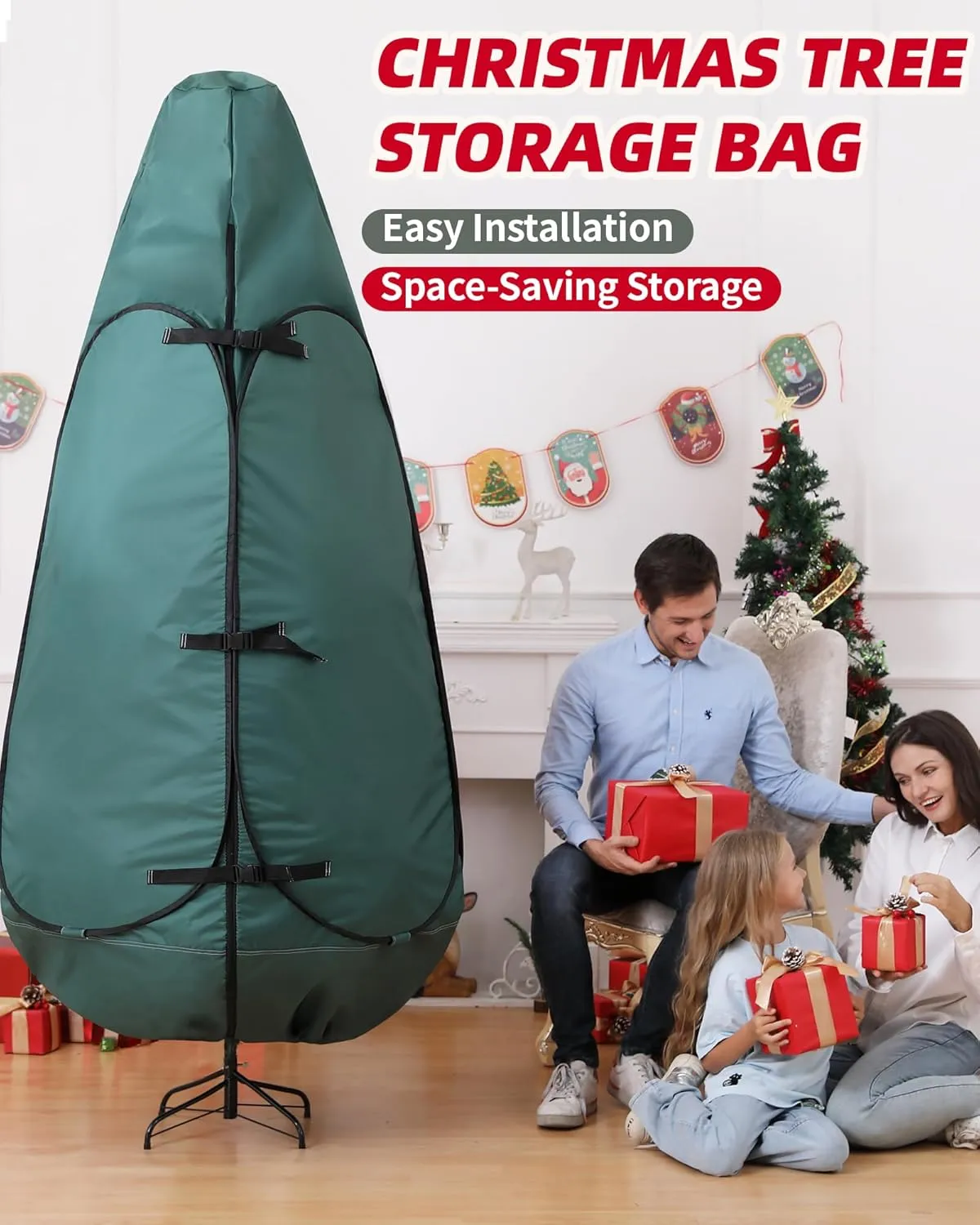 Christmas Tree Bag 9 Ft Upright Christmas Tree Storage Bag 9 Foot Tree, Christmas Tree Cover for Upright Storage Fit 8 Ft / 9 Ft / 10 Ft, Artificial Christmas Tree Storage Bag