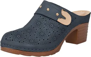 Chunky Heel Sandals for Women Open Back Leather Clogs Mules Hollow Out Closed Toe Sandals, Metal Decoration Casual Breathable Backless Mules Sandal Comfortable Orthopedic Shoes