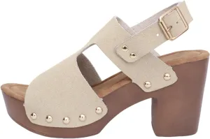 Chunky Heels Womens Wide Width Sandals Comfy Heels Walking Shoes Studded Wedge Sandals Open Toe Short Heel