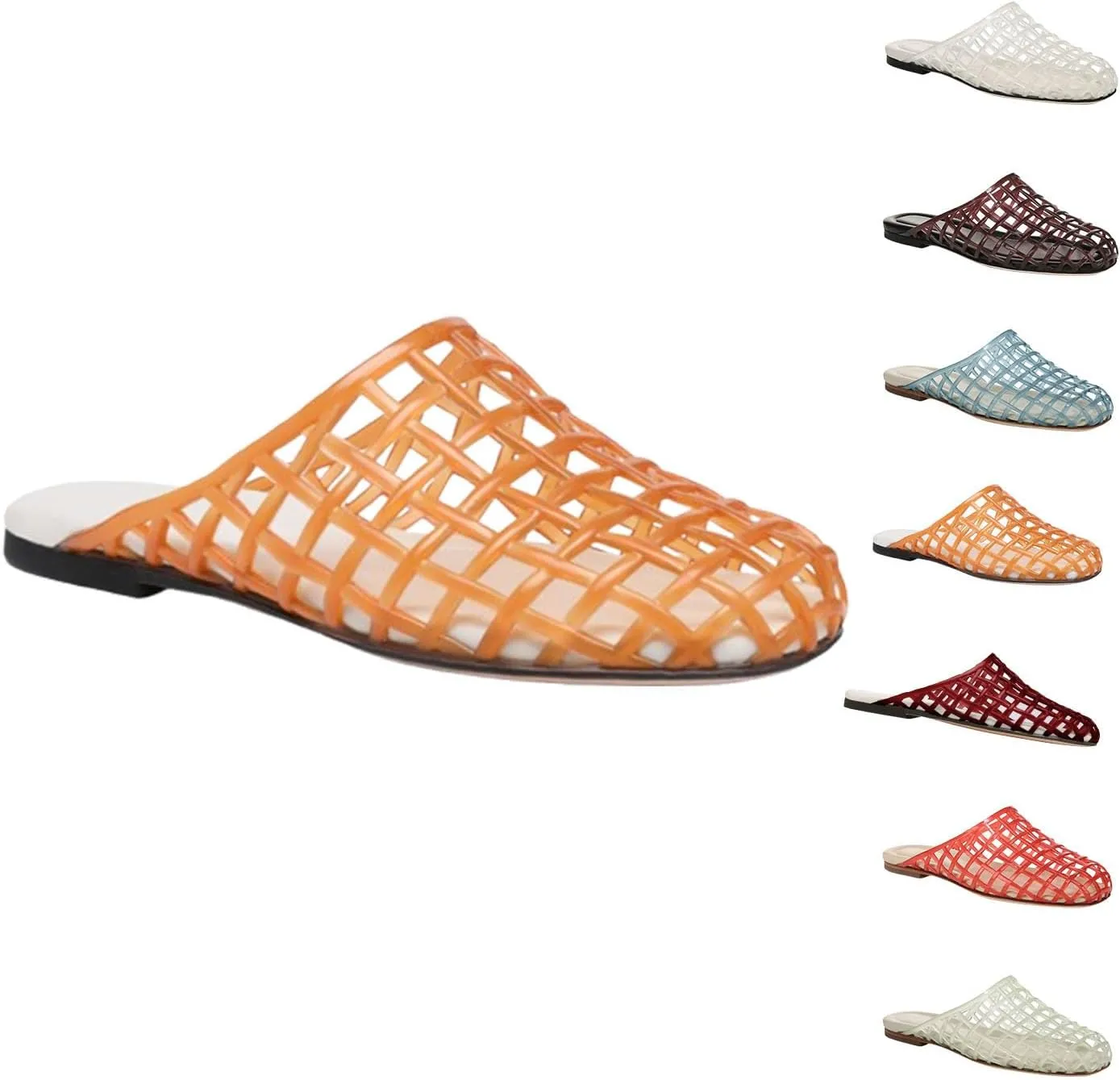 Clear Jelly Shoes for Women Slip on Clear Hollow Closed Toe Flat Sandals Beach Jellies Slippers Summer Slide Shoesv