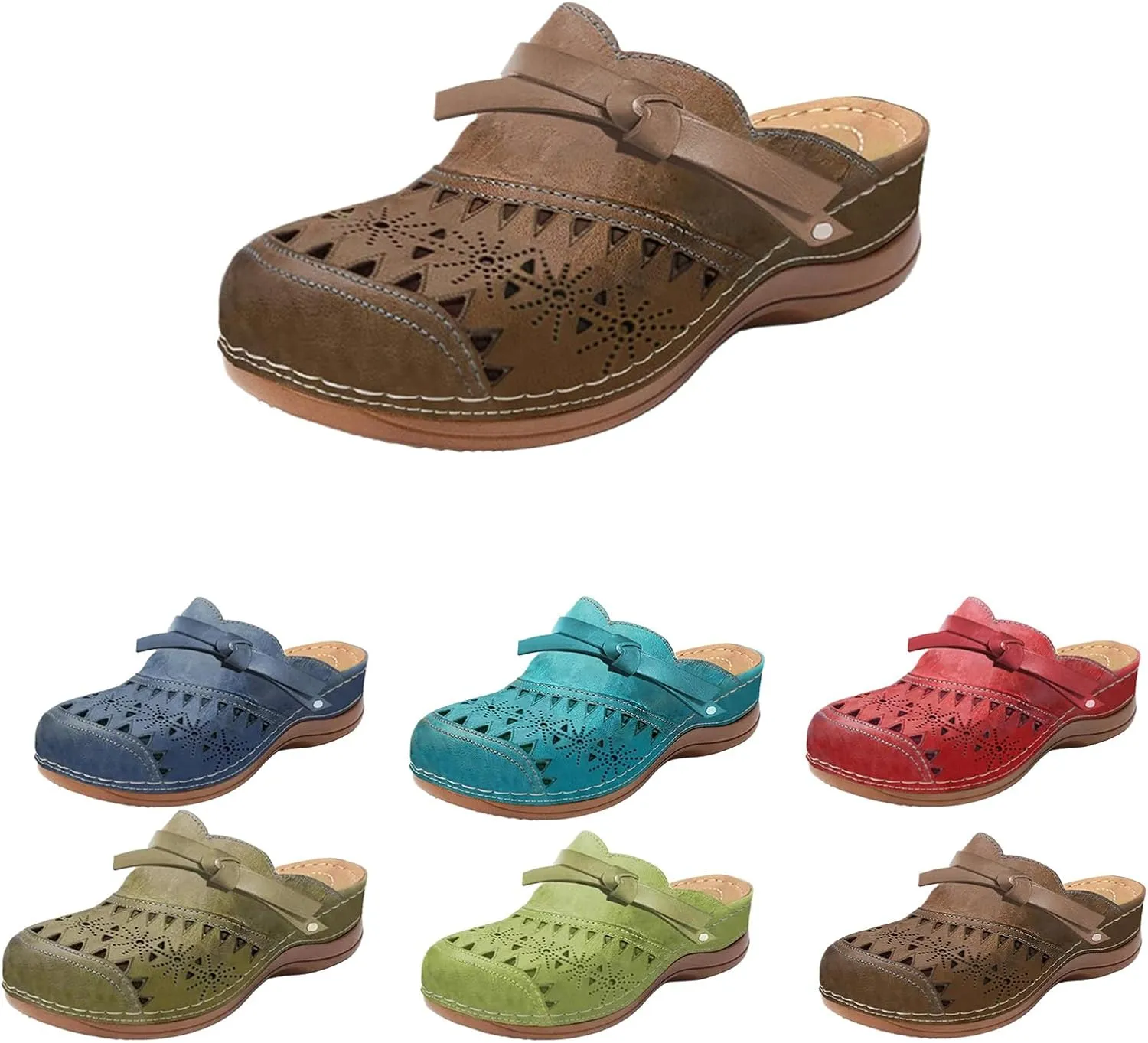 Clogs for Women Comfortable Closed Toe Flat Sandals Wide Width Wedge Sandal Arch Support Slip On Shoes Dressy Walking Flats Round Toe Bow Mules Casual Summer Beach Slippers