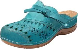 Clogs for Women Comfortable Closed Toe Flat Sandals Wide Width Wedge Sandal Arch Support Slip On Shoes Dressy Walking Flats Round Toe Bow Mules Casual Summer Beach Slippers