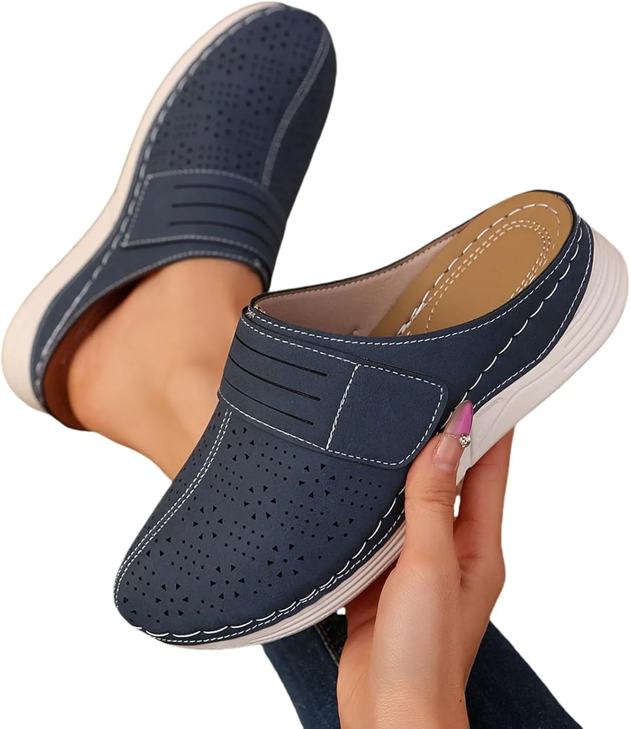 Clogs for Women Comfortable Closed Toe Mules Summer Dressy Slip On Shoes Walking Wedge Clogs Hollow Out Sandals Business Work Open Back Shoe Travel Vacation Sandals