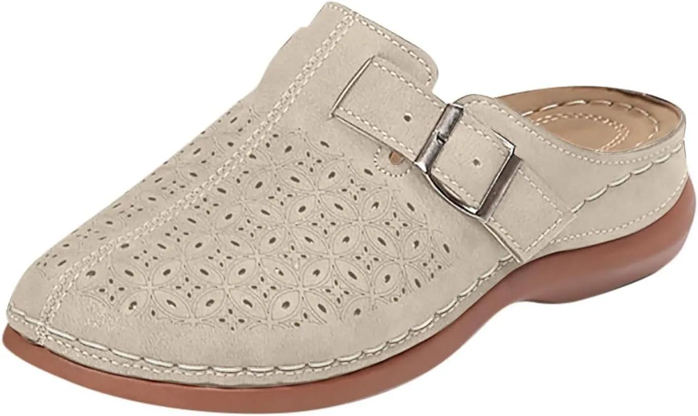 Clogs for Women Mules Slip on Summer Breathable Hollow Out Closed Toe Sandals Casual Lightweight Backless Slide Loafers Comfortable Simple Summer Vacation Flat Shoes
