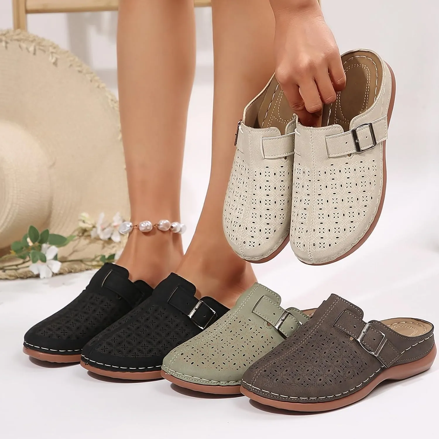 Clogs for Women Mules Summer Comfortable Orthopedic Arch Support Sandals Breathable Closed Toe Slippers Lightweight Outdoor Beach Shoes