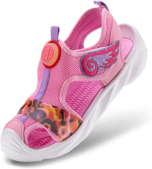 Closed Toe Cute Sandal for Girls in Pretty Colors; Breathable Mesh Upper, Easy and Durable Hook & Loop Strap, Thick and Comfortable Non-Slip Sole; Girls Sandals for Pool, Beach, Bikes, School, Play