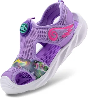 Closed Toe Cute Sandal for Girls in Pretty Colors; Breathable Mesh Upper, Easy and Durable Hook & Loop Strap, Thick and Comfortable Non-Slip Sole; Girls Sandals for Pool, Beach, Bikes, School, Play