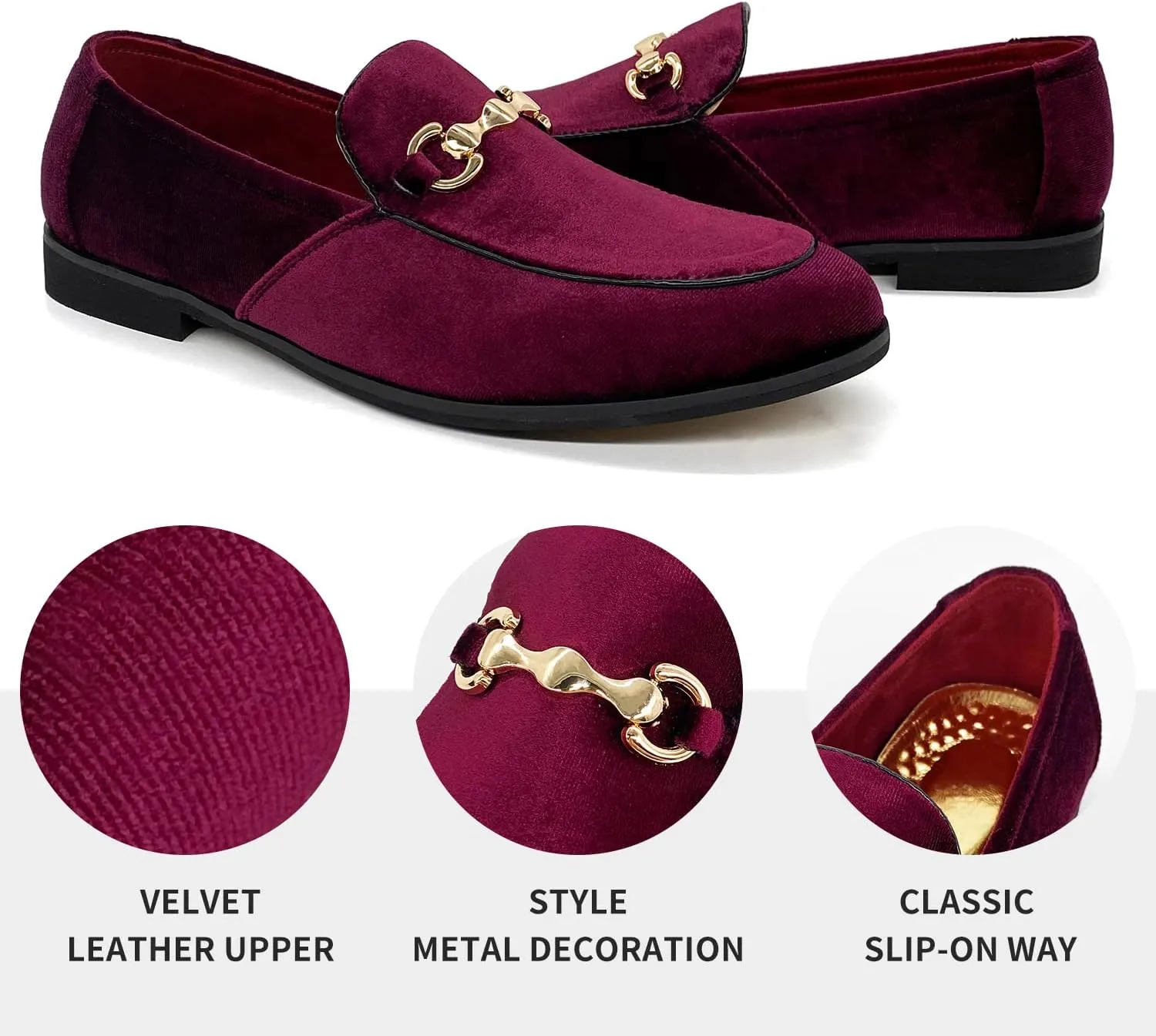 CMM Men's Velvet Slip On Loafers Shiny Metallic Slipper Loafers Luxury Dress Shoes Nightclub Party