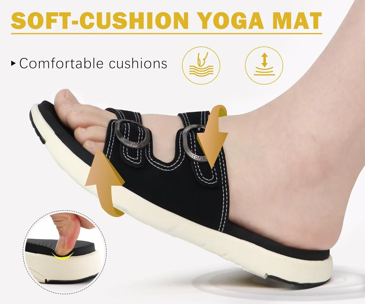 COFACE Womens Orthotic Slides Comfort Plantar Fasciitis Arch Support Slip on Flat Sandals Ladies Soft Cushion Fashion Yoga Mat Slippers With Adjustable Straps
