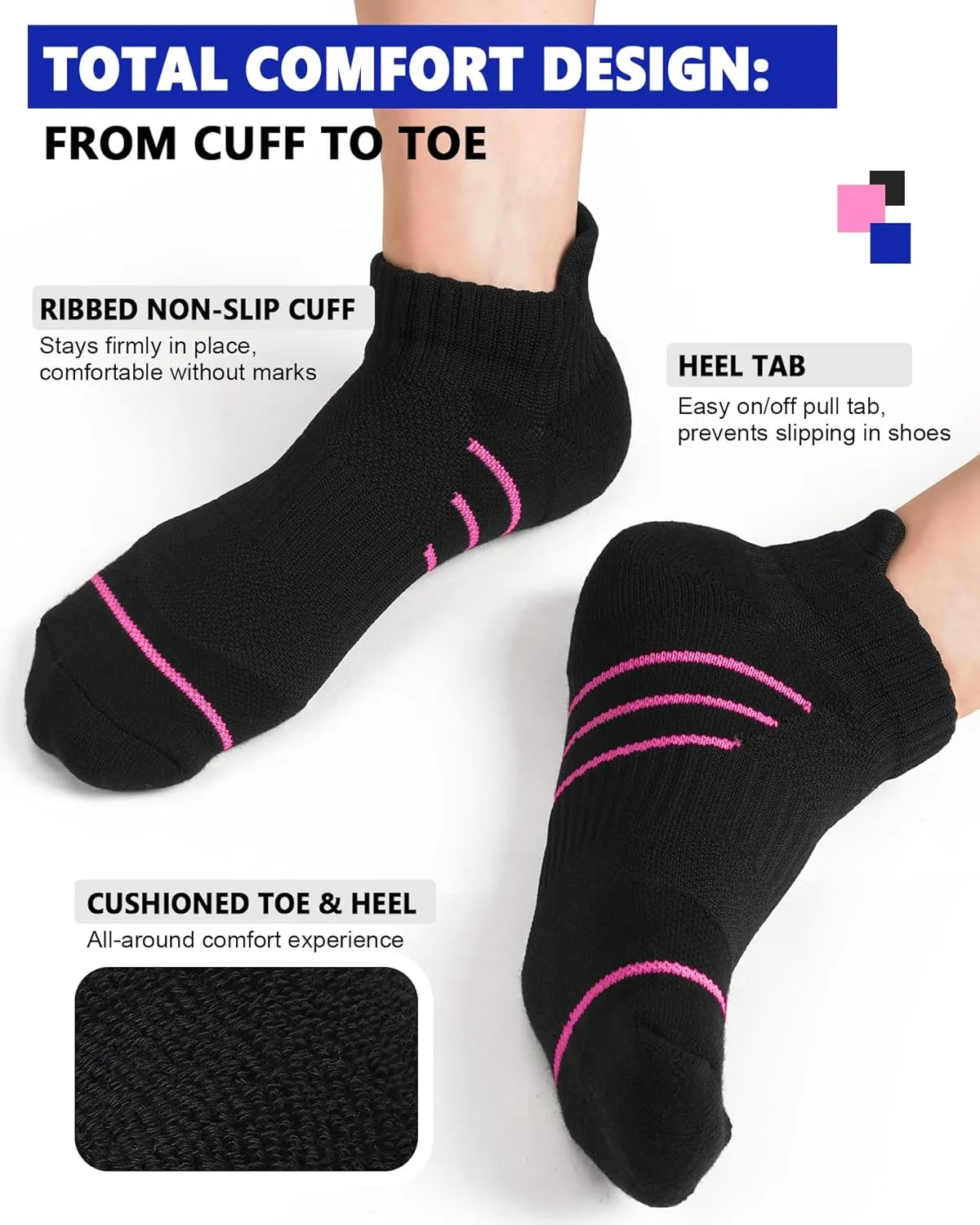 Compression Ankle Socks for Women 6 Pairs, Running Socks with Arch Support Plantar Fasciitis Athletic Sock