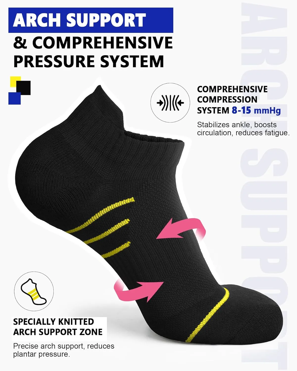 Compression Ankle Socks for Women 6 Pairs, Running Socks with Arch Support Plantar Fasciitis Athletic Sock