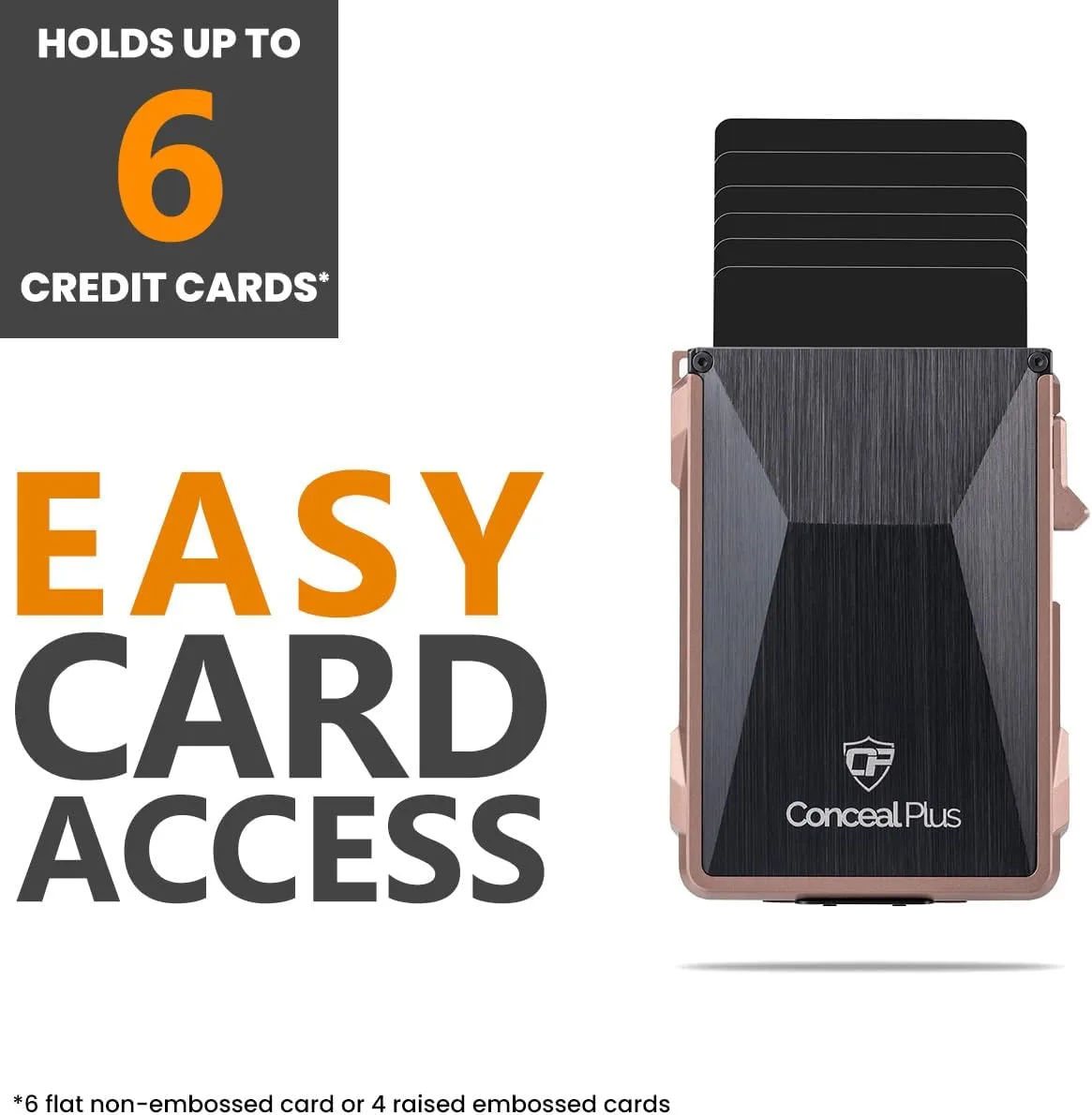 Conceal Plus Card Blocr Minimalist Wallet for Men, Slim Aluminum Tactical Design with RFID Blocking Security and Money Clip for Cash - Bronze with Carbon Fiber with Money Clip