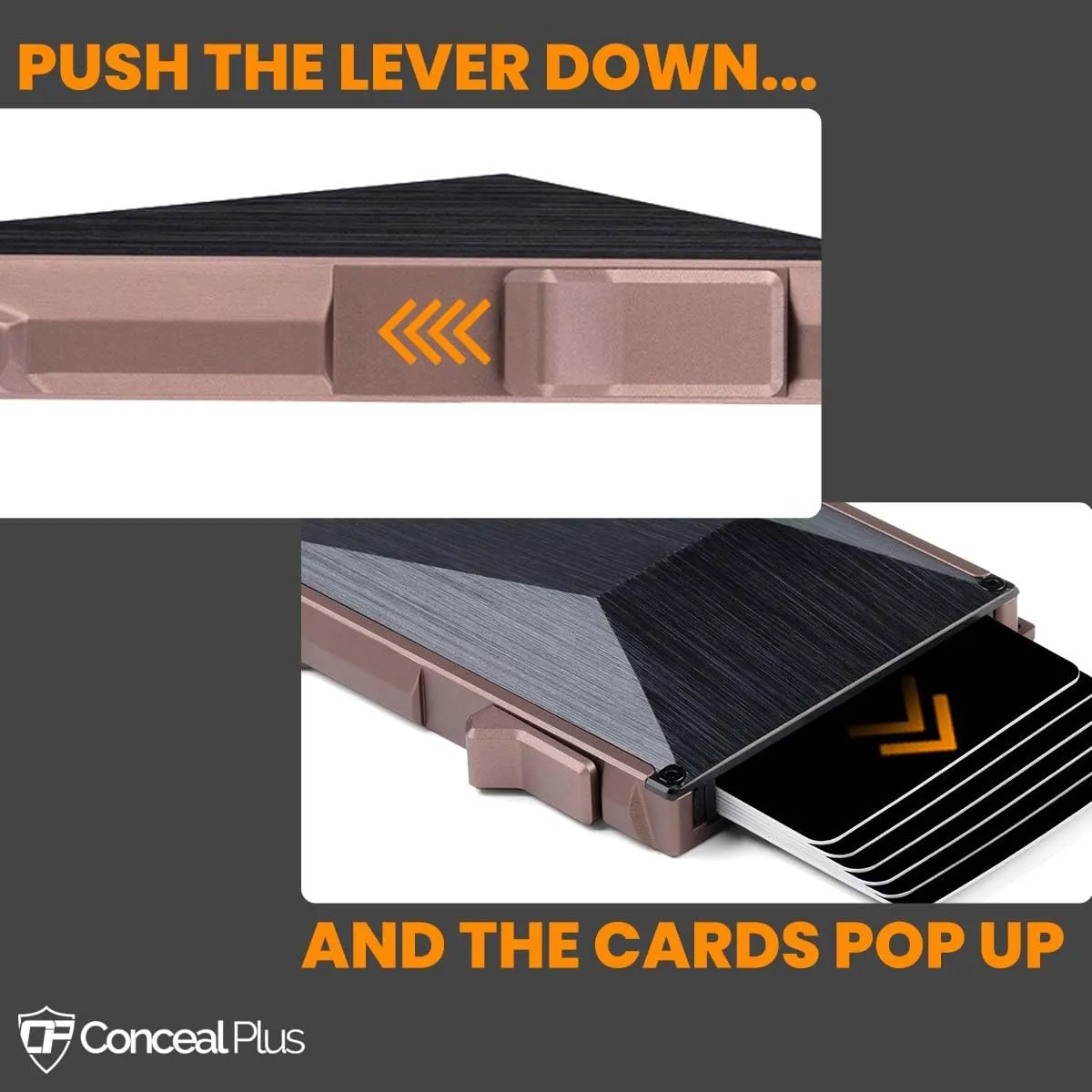 Conceal Plus Card Blocr Minimalist Wallet for Men, Slim Aluminum Tactical Design with RFID Blocking Security and Money Clip for Cash - Bronze with Carbon Fiber with Money Clip