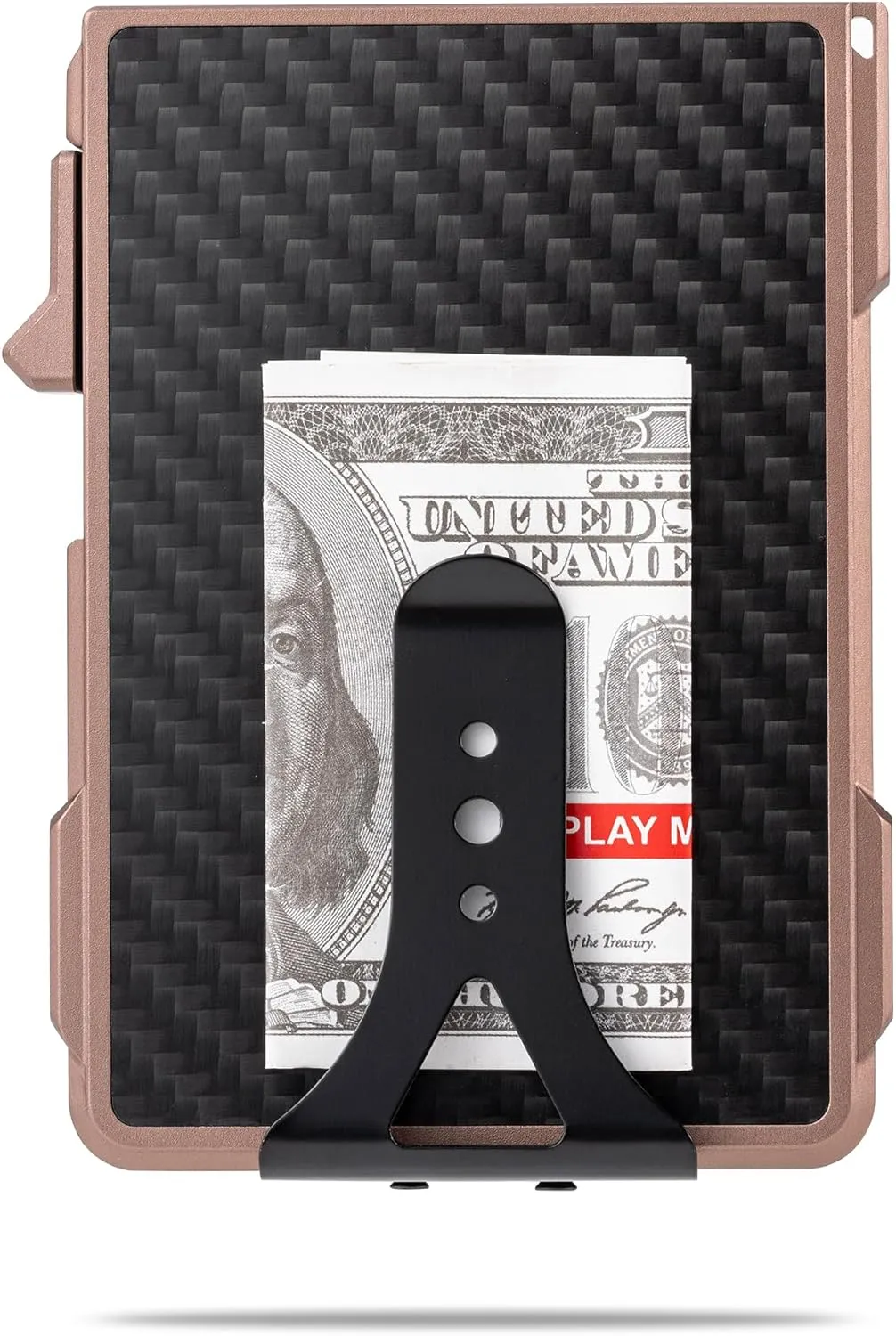 Conceal Plus Card Blocr Minimalist Wallet for Men, Slim Aluminum Tactical Design with RFID Blocking Security and Money Clip for Cash - Bronze with Carbon Fiber with Money Clip
