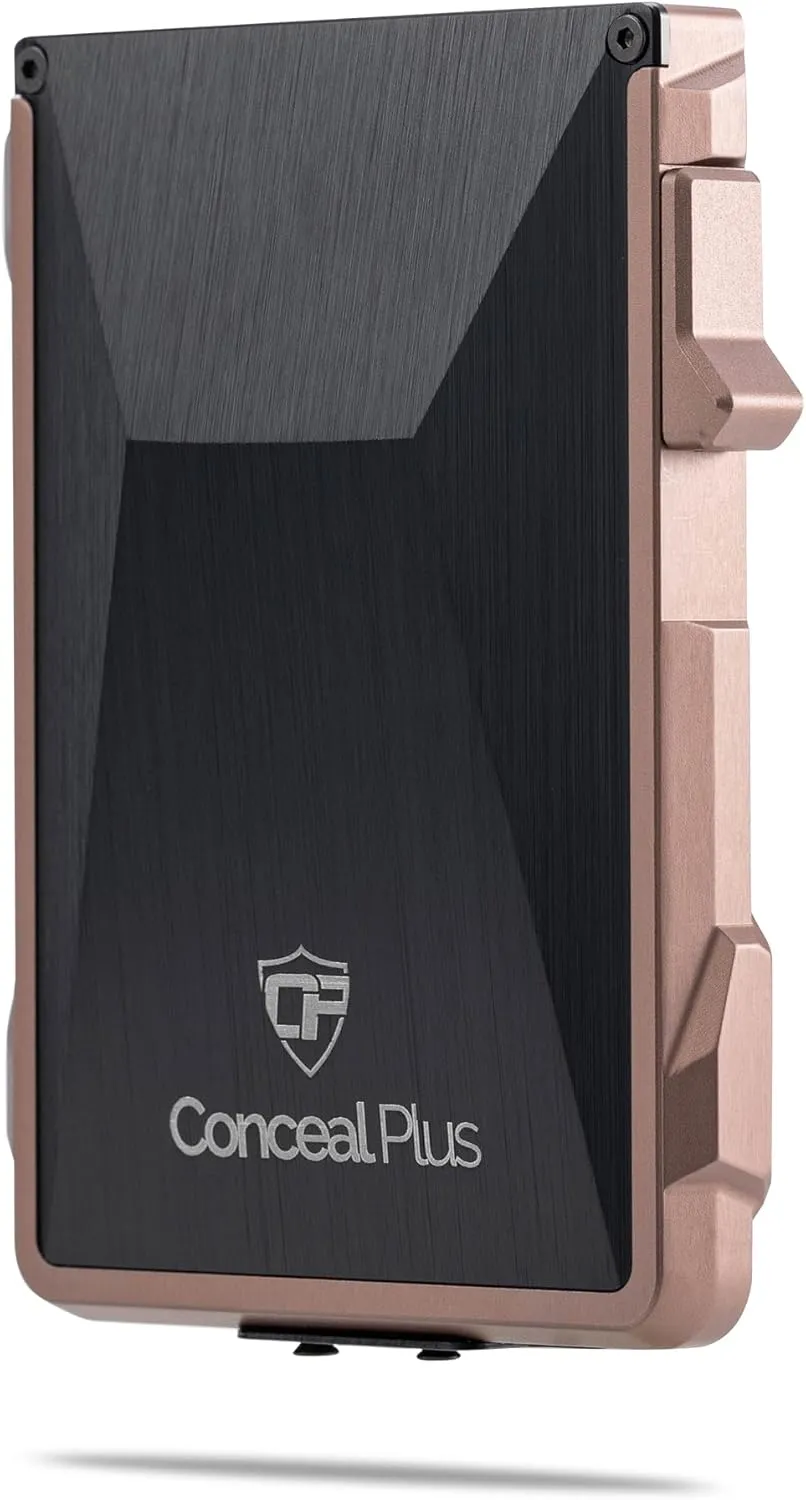 Conceal Plus Card Blocr Minimalist Wallet for Men, Slim Aluminum Tactical Design with RFID Blocking Security and Money Clip for Cash - Bronze with Carbon Fiber with Money Clip