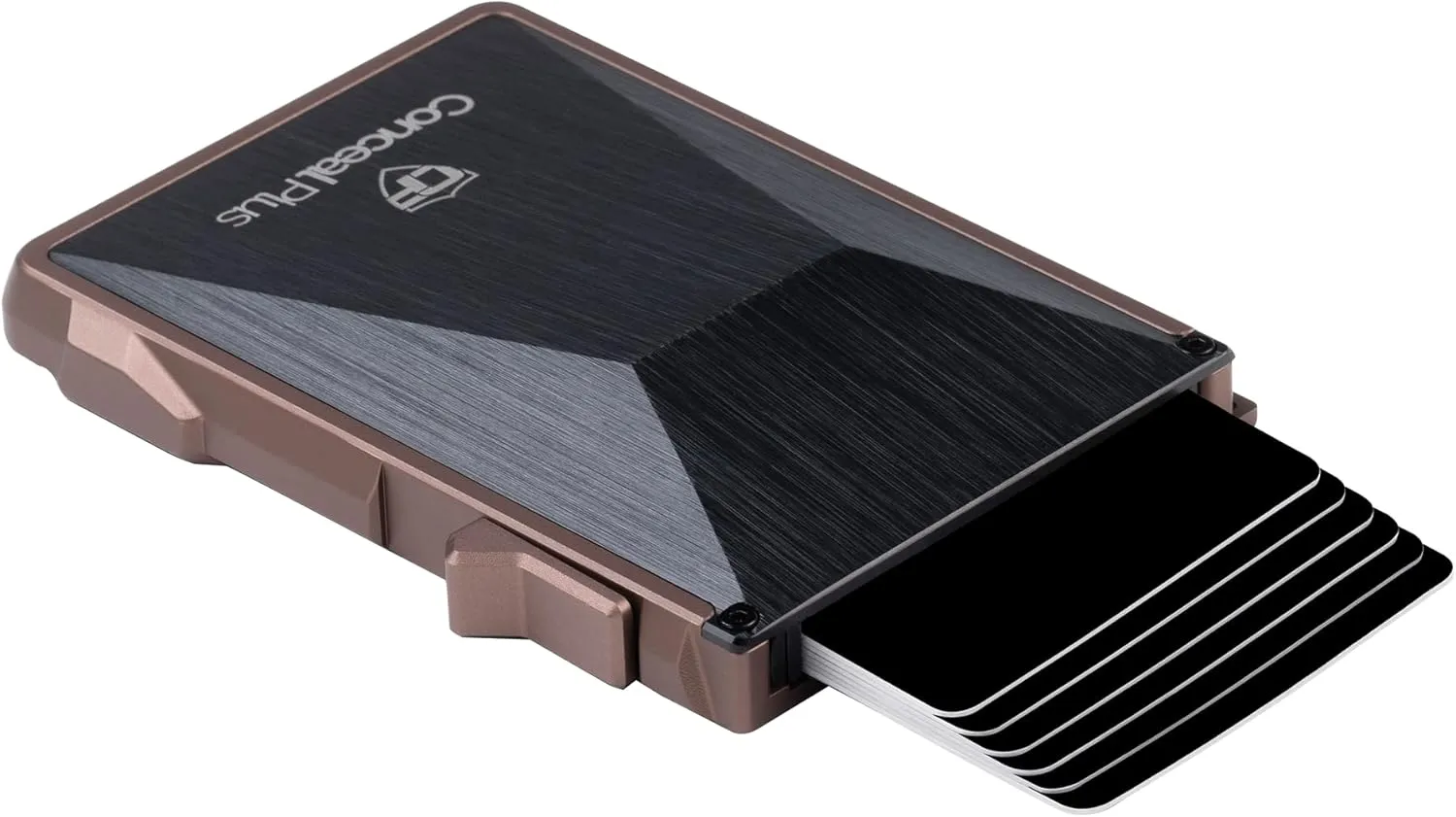 Conceal Plus Card Blocr Minimalist Wallet for Men, Slim Aluminum Tactical Design with RFID Blocking Security and Money Clip for Cash - Bronze with Carbon Fiber with Money Clip