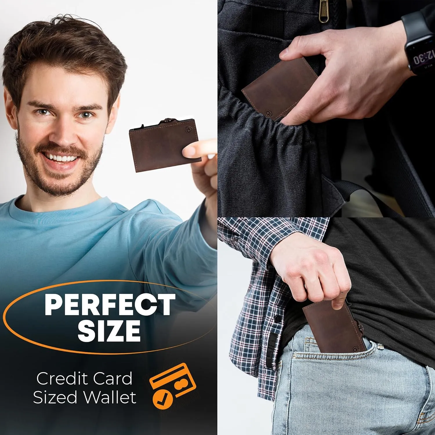 Conceal Plus Wallet for Men, Pop Up Wallet Credit Card Holder - RFID Blocking, Slim Minimalist Credit Card Case (Distressed Brown Genuine Leather)