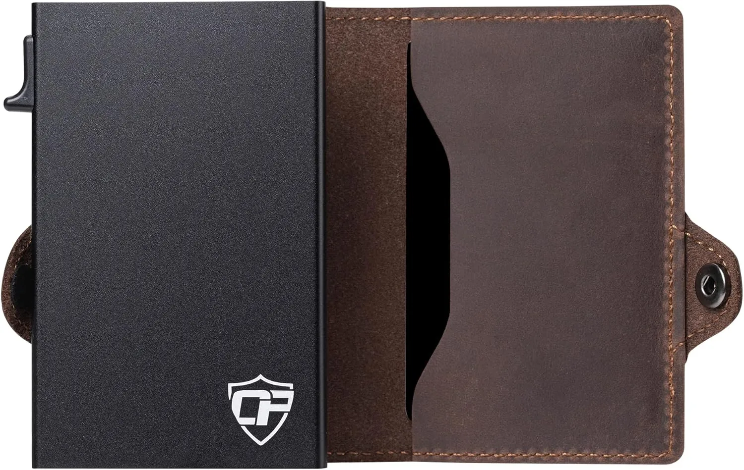 Conceal Plus Wallet for Men, Pop Up Wallet Credit Card Holder - RFID Blocking, Slim Minimalist Credit Card Case (Distressed Brown Genuine Leather)