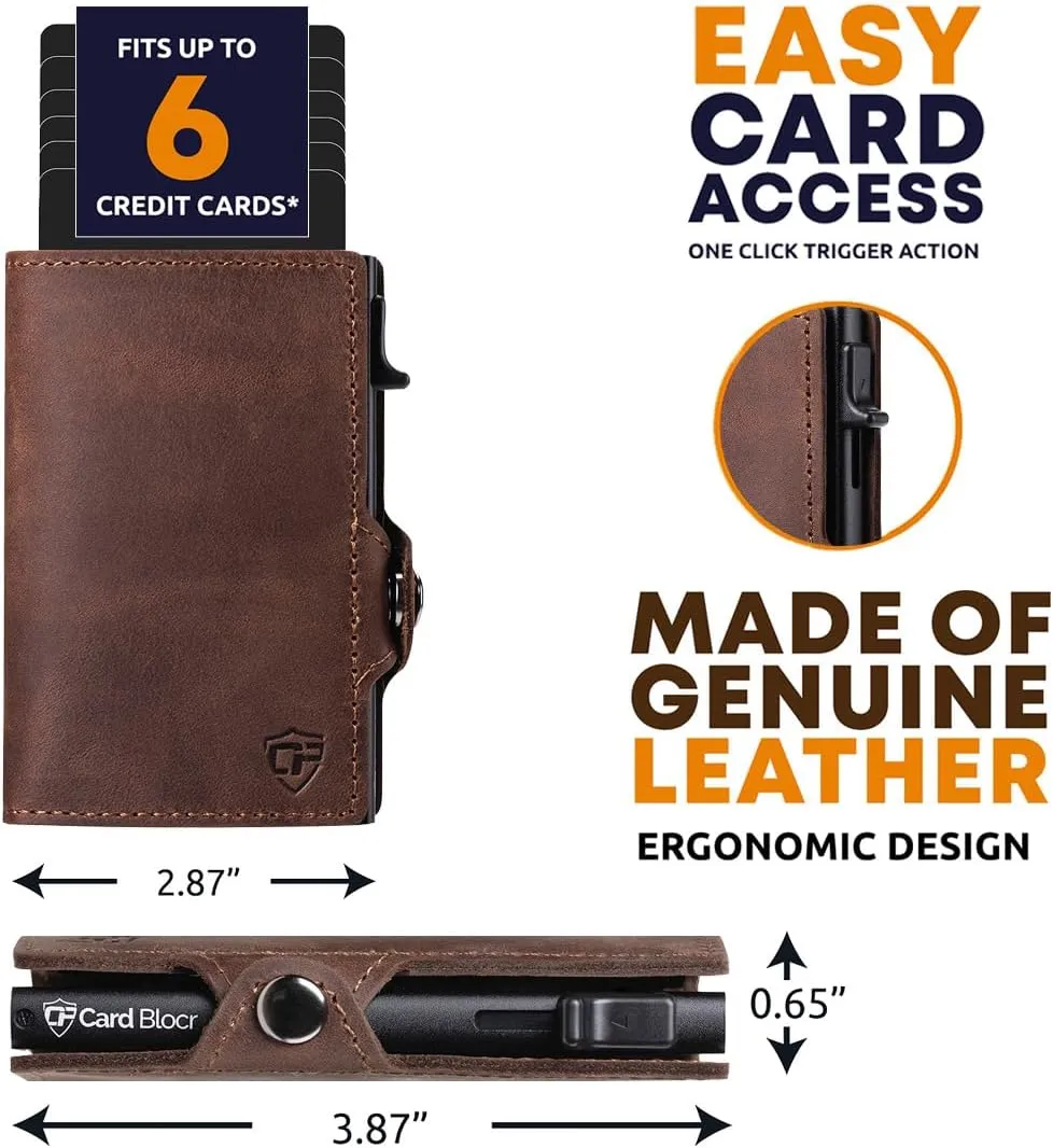 Conceal Plus Wallet for Men, Pop Up Wallet Credit Card Holder - RFID Blocking, Slim Minimalist Credit Card Case (Distressed Brown Genuine Leather)