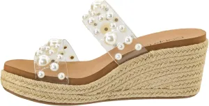 Corkys Footwear Shes Here 2.5-Inch Wedge - Jute Wrapped Outsole, Two Straps Adorned With Pearls, Soft And Cushioned EVA Insoles For All Day Wear, Slip-on