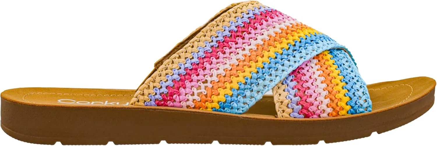 Corkys Footwear Womens Dig It Sandals - Featuring Unique Criss-Cross Straps, A Cushioned Insole, and Elastic Gore - Stylish and Comfortable for Everyday Wear