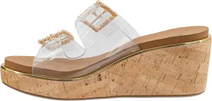 Corkys Footwear Women's Twinsie 2.5-Inch Wedge - Featuring Plush EVA Insoles For All Day Comfort, Rhinestone Buckles On The Straps, Gold Rand, And Slip-on Technology