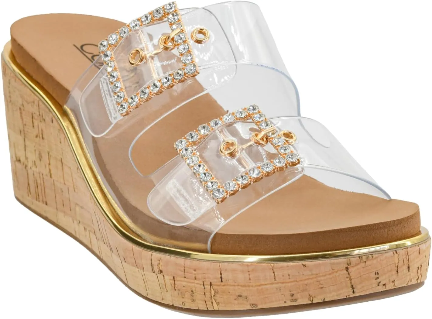 Corkys Footwear Women's Twinsie 2.5-Inch Wedge - Featuring Plush EVA Insoles For All Day Comfort, Rhinestone Buckles On The Straps, Gold Rand, And Slip-on Technology