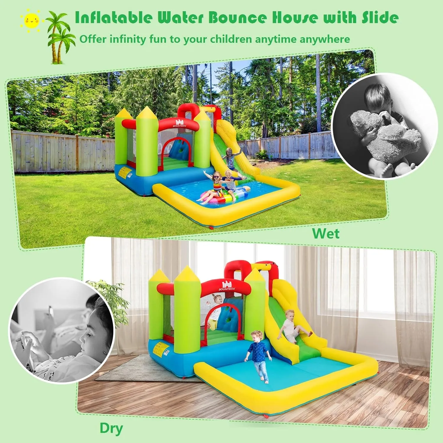 Costzon Inflatable Water Slide, 12 x9FT Kids Water Park Jump Castle Wet Dry with Splash Pool, Water Slides Inflatables for Kids Backyard Party, Blow up Outdoor Water Slide Bounce House with Blower