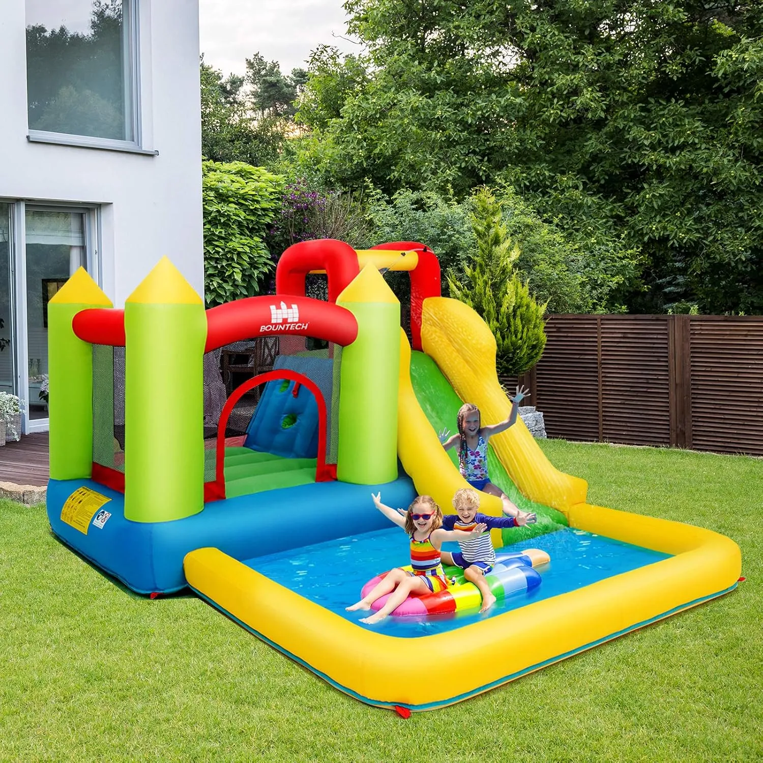 Costzon Inflatable Water Slide, 12 x9FT Kids Water Park Jump Castle Wet Dry with Splash Pool, Water Slides Inflatables for Kids Backyard Party, Blow up Outdoor Water Slide Bounce House with Blower