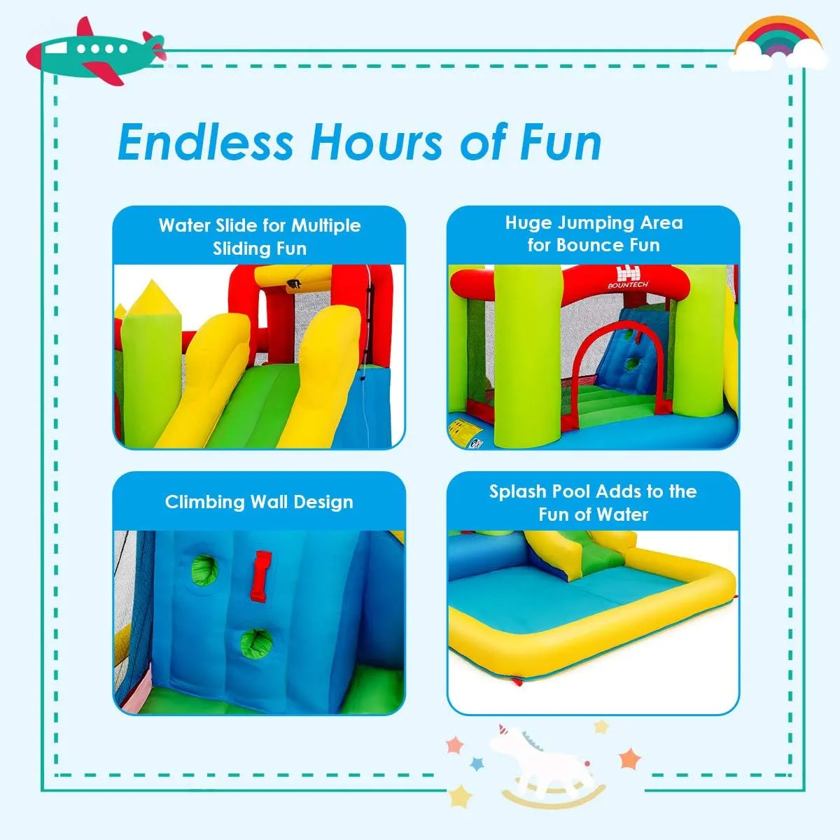 Costzon Inflatable Water Slide, 12 x9FT Kids Water Park Jump Castle Wet Dry with Splash Pool, Water Slides Inflatables for Kids Backyard Party, Blow up Outdoor Water Slide Bounce House with Blower