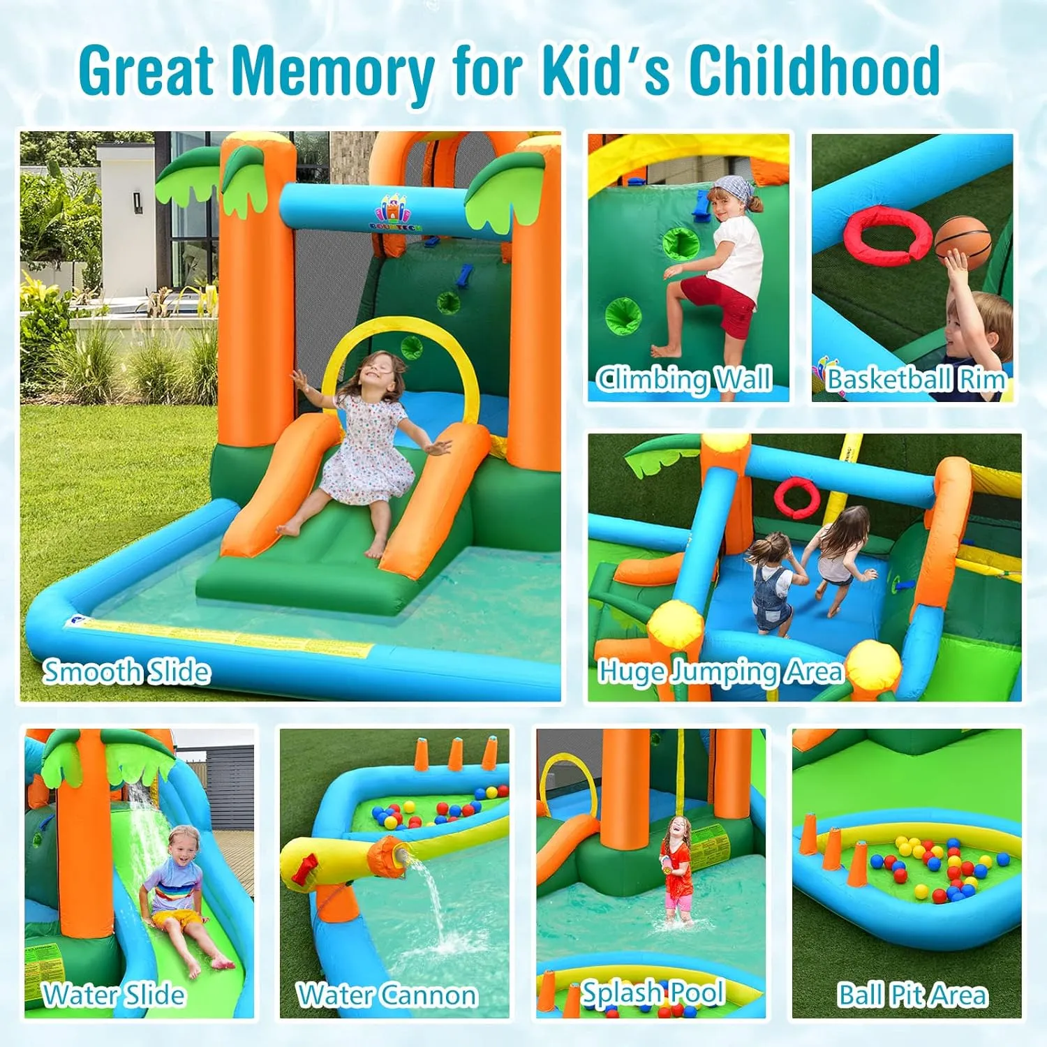Costzon Inflatable Water Slide, Mega Water Bounce House Combo for Kids Outdoor Fun with Splash Pool, Jungle, Climbing Wall, Blow up Waterslides Park Inflatables for Big Kids Backyard Party Gifts