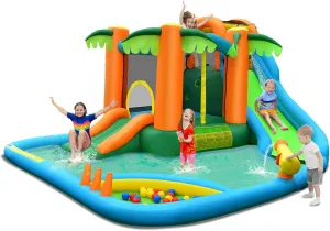 Costzon Inflatable Water Slide, Mega Water Bounce House Combo for Kids Outdoor Fun with Splash Pool, Jungle, Climbing Wall, Blow up Waterslides Park Inflatables for Big Kids Backyard Party Gifts