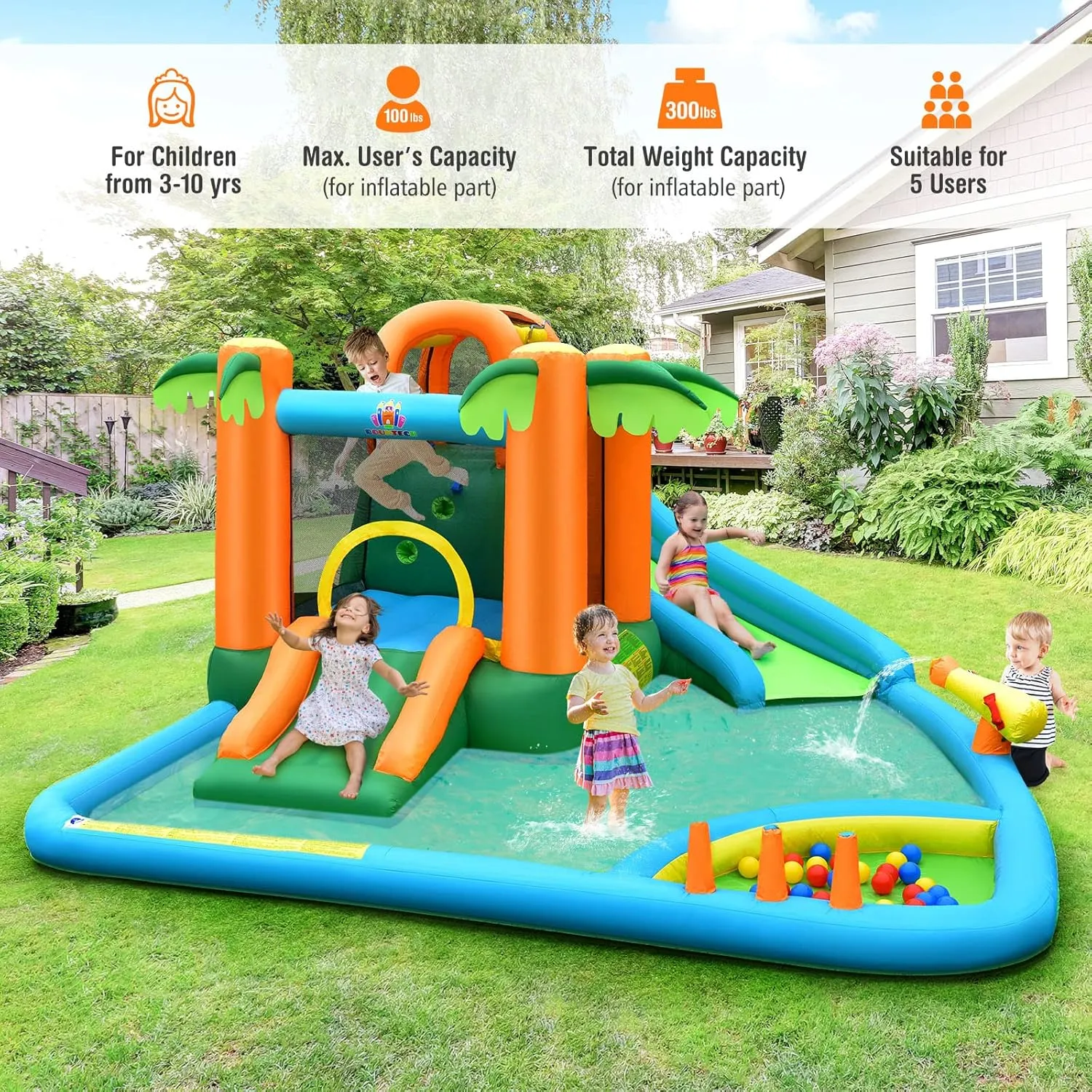 Costzon Inflatable Water Slide, Mega Water Bounce House Combo for Kids Outdoor Fun with Splash Pool, Jungle, Climbing Wall, Blow up Waterslides Park Inflatables for Big Kids Backyard Party Gifts