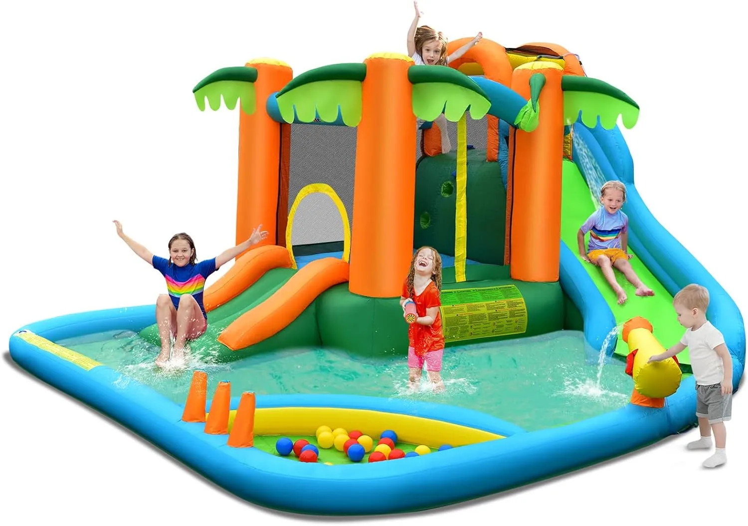 Costzon Inflatable Water Slide, Mega Water Bounce House Combo for Kids Outdoor Fun with Splash Pool, Jungle, Climbing Wall, Blow up Waterslides Park Inflatables for Big Kids Backyard Party Gifts