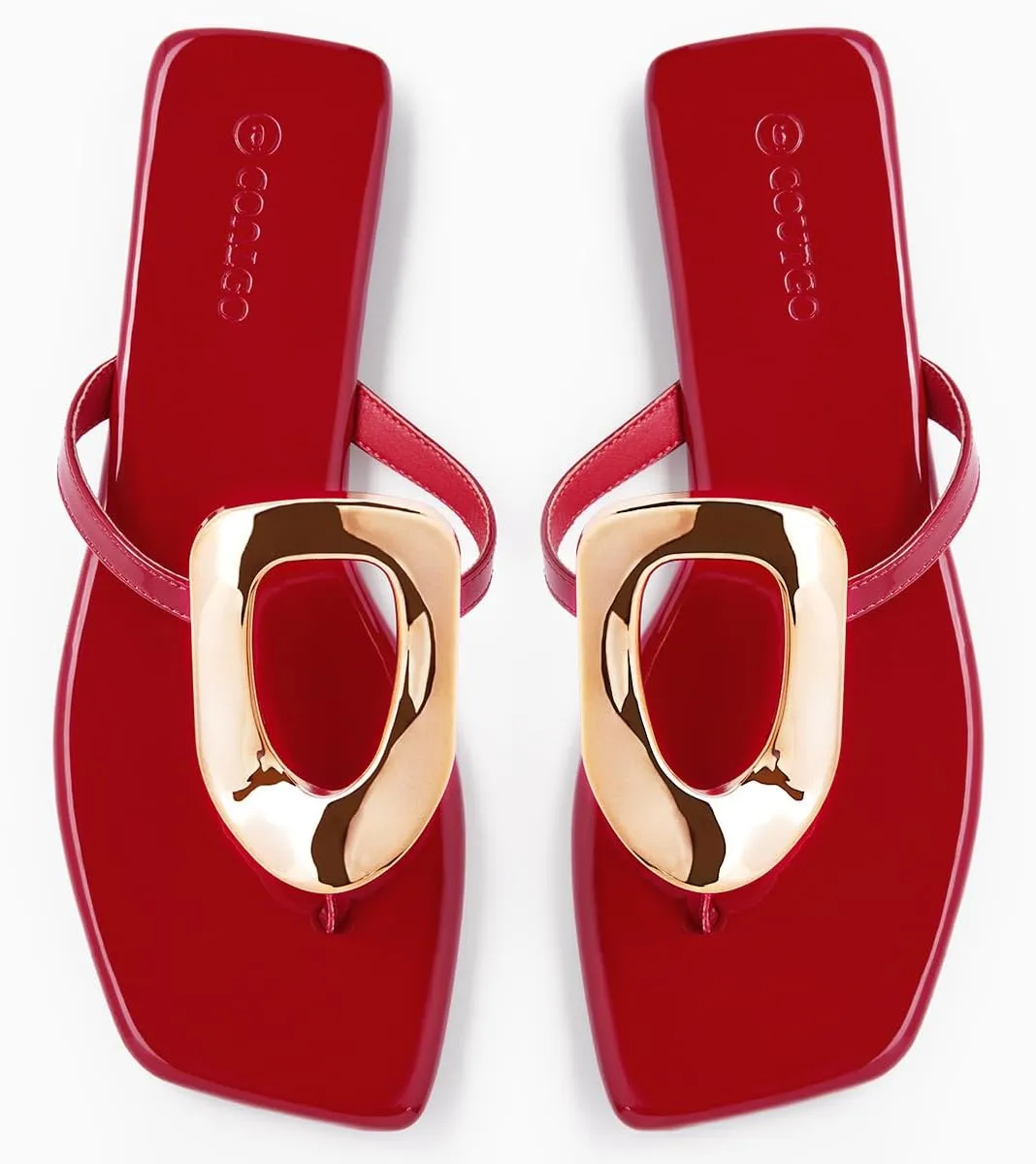 Coutgo Womens Flat Sandals Comfortable Flip Flops Slide Sandals Summer Beach Shoes with Metal Decoration