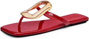 Coutgo Womens Flat Sandals Comfortable Flip Flops Slide Sandals Summer Beach Shoes with Metal Decoration