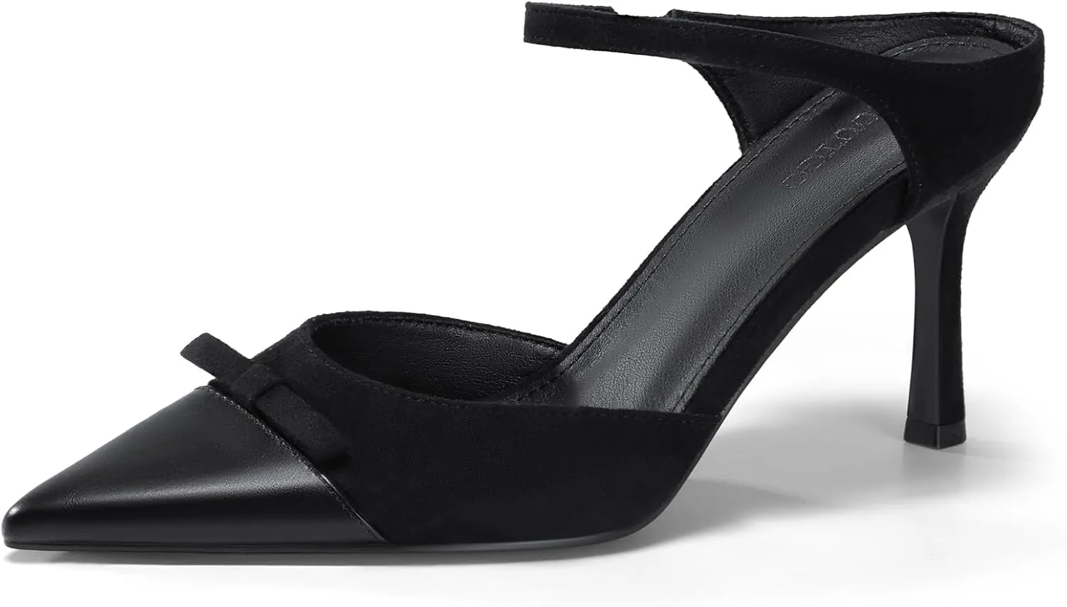 Coutgo Womens High Heels Bow Mules Stiletto Slip on Two Tone Ankle Strap Pumps Closed Pointed Toe Sandals Dress Shoes