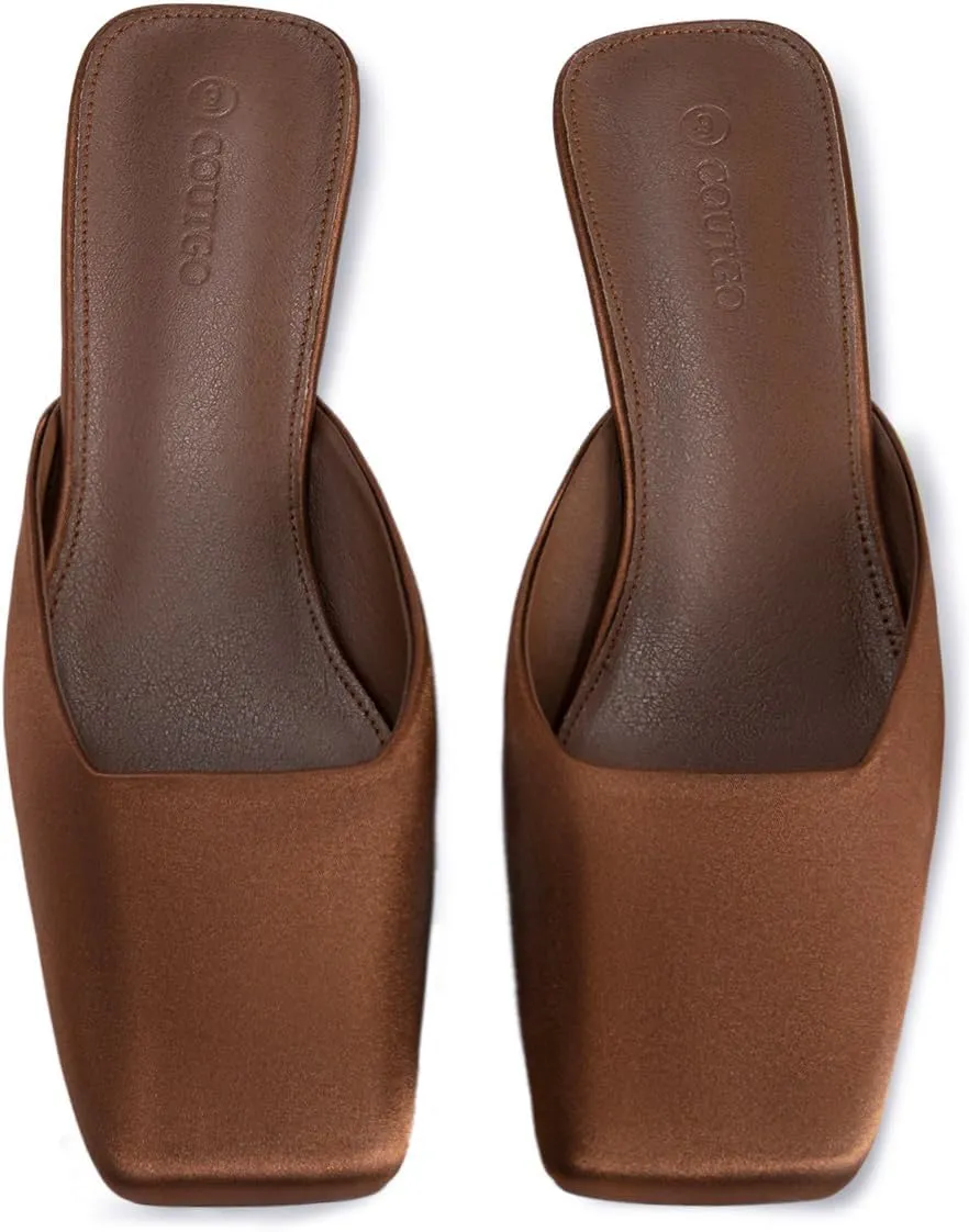 Coutgo Women's Mules Low Kitten Heel Closed Square Toe Slip On Backless Dress Shoes,Size Fits Large