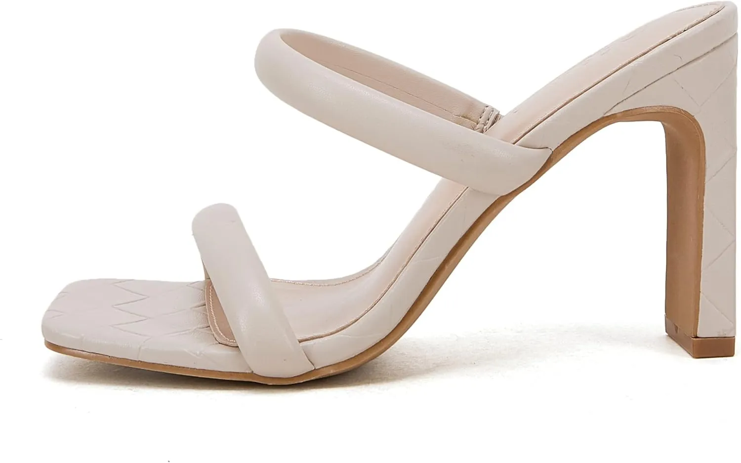 Coutgo Womens Square Open Toe Heeled Sandals Two Strap High Heel Backless Dress Slip On Mules